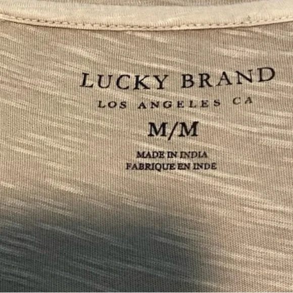 Lucky Brand Ladies Medium Short Sleeve Top beige with embroidery EUC - Picture 2 of 3